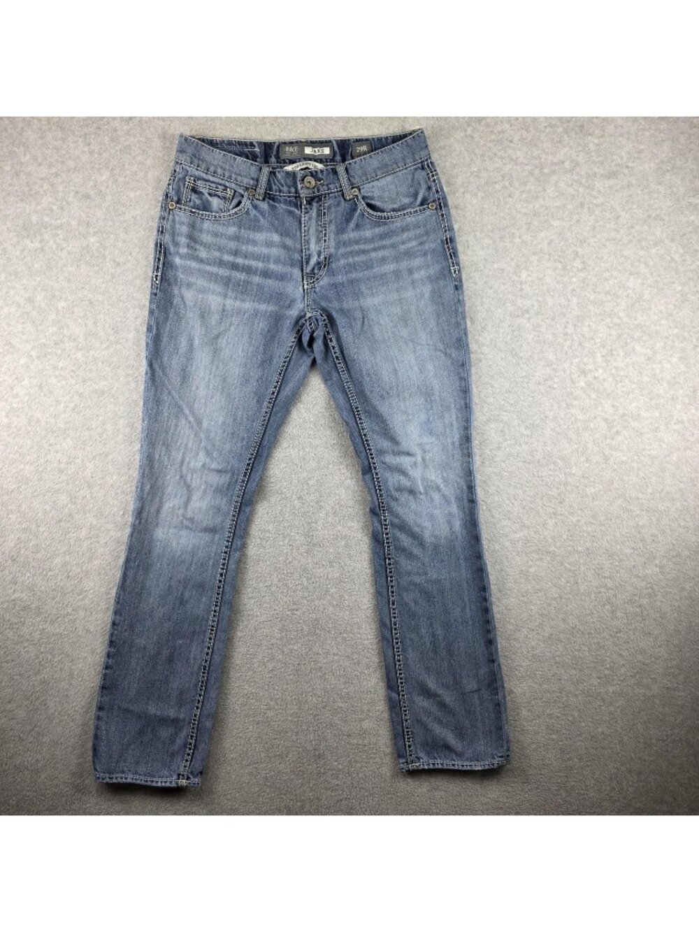BKE Jake Jeans Mens 29x29 Blue Straight Light Wash Denim Embroidered